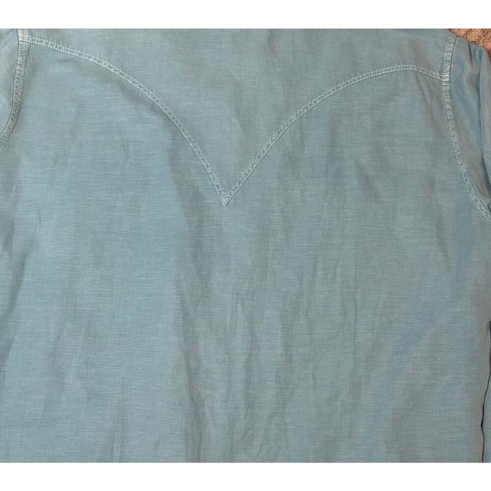 Ryan Michael men's silk linen blend turquoise snap button western shirt XL - Picture 7 of 12